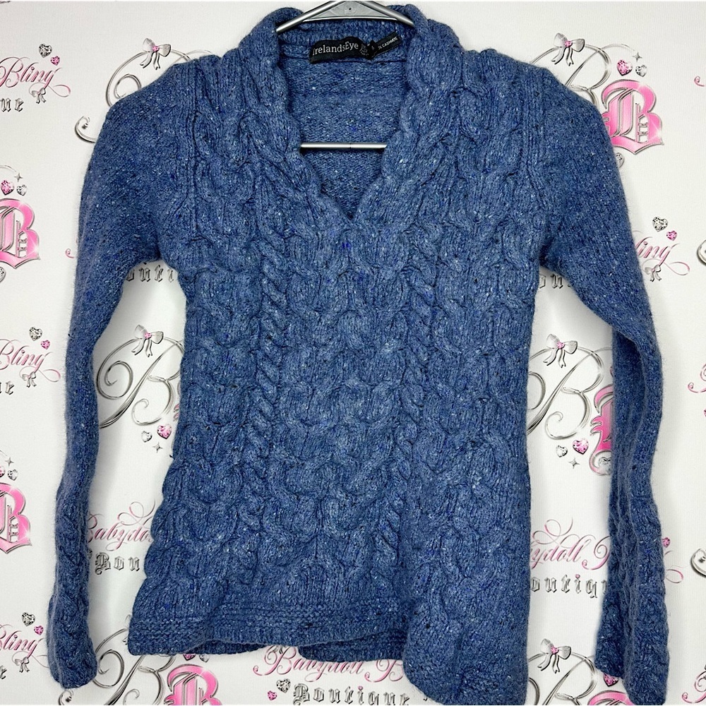 Irelands eye sweater wool cashmere heathered navy blue warm cozy thick knit